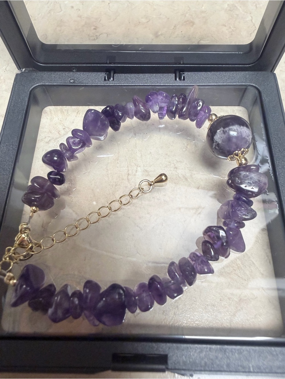 Amethyst Chip Bead Bracelet with Gold Accents - Purple